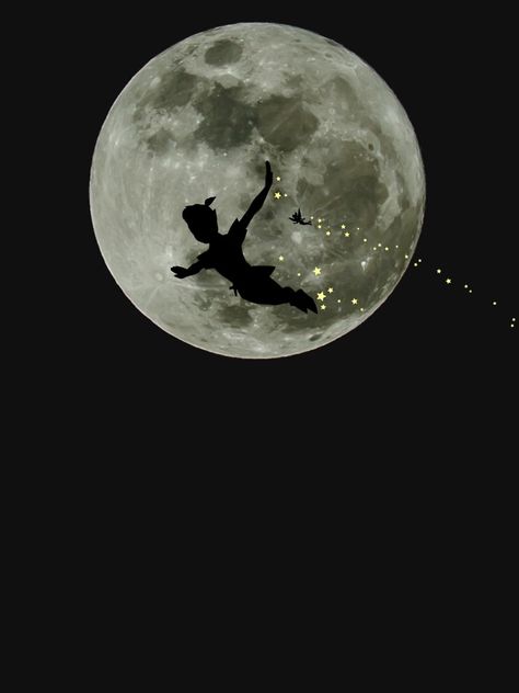 Peter Pan flying on a clear fullmoon sky with tinker bell Peter Pan Flying, Peter Pan Wallpaper, Peter Pan Tattoo, 10 Yoga Poses, Peter Pan Disney, Peter And Wendy, Best Yoga Poses, Peter Pan And Tinkerbell, Harry Potter Tattoos