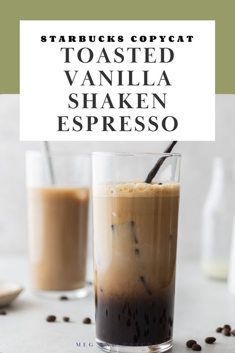 Upgrade your coffee routine (and save some money) with this homemade Iced Toasted Vanilla Oatmilk Shaken Espresso! This is the best Starbucks dupe of their newest drink, made with toasted vanilla syrup with real vanilla bean. It's super easy to make and the perfect way to start your morning. Starbucks Toasted Vanilla Oatmilk Shaken Espresso, Iced Toasted Vanilla Oatmilk Shaken Espresso, Starbucks Iced Toasted Vanilla Oatmilk Shaken Espresso, Oatmilk Drinks At Home, Starbucks Toasted Vanilla Oatmilk, Iced Toasted Vanilla Shaken Espresso, Toasted Vanilla Syrup, Toasted Vanilla Oatmilk Shaken Espresso, Vanilla Oatmilk Shaken Espresso