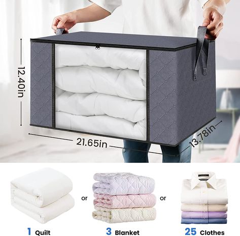 Fab totes 6-Pack Clothes Storage, Foldable Blanket Storage Bags, Storage Containers for Organizing Bedroom, Closet, Clothing, Comforter, Sweater, Organization and Storage with Lids and Handle, Grey : Home & Kitchen Comforter Organization, Storage With Lids, Organizing Bedroom, Closet Clothing, Bags Storage, Fabric Storage Boxes, Quilt Storage, Canvas Storage, Fabric Storage Bins