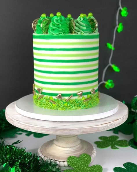 Fancy Cake Ideas, Cakes Decorating Ideas, Recipes Fancy, Cakes Fancy, St Patricks Day Cakes, Simple Cakes, Striped Cake, Cake Hacks, Saint Patties