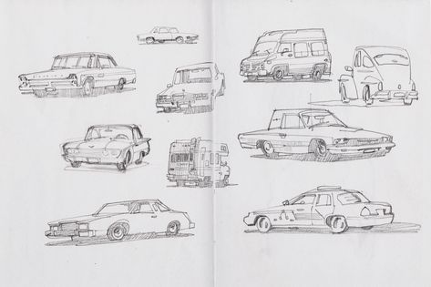 https://flic.kr/p/2iuyRFT | Vehicle Study (Sketchbook 2019) | Got busy drawing cars last night. Really enjoy trying to capture the form, shape and foreshortening that occurs at different angles, especially on the older models. . . . #Tags #sketchbook #sketch #pencildrawing #drawing #drawingfromreference #instaartist #cars #vehicles #vehicledrawing #quicksketch #mechanicalpencil #dailydoodle #chrissayer Busy Drawing, Sketchbook Reference, Architecture Sketching, Draw Cars, Sketches Of People, Different Angles, Car Drawings, Transportation Design, Quick Sketch