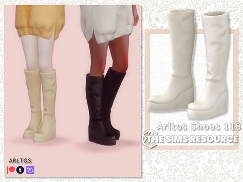 Cute Winter Shoes, Sims4 Shoes, Peter Pan Dress, Sims Clothes, Cc Shoes, Sims 4 Cc Shoes, Christmas Boots, Beige Boots, Sims 4 Teen