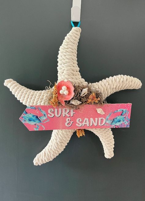 Wrapped & Decorated Coastal Wire Wreaths | Shop & DIY Starfish & Anchor Shaped Wire Wreath Frames Dollar Tree Starfish Wreath Form Ideas, Starfish Wreath Form Ideas, Starfish Wreath Diy, Starfish Wreath Form, Seahorse Wreath, Beachy Wreath, Fish Wreath, Diy Starfish, Seashell Wreaths