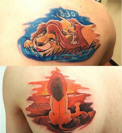 Mufasa and Simba Mufasa Tattoo, King Tut Tattoo, Simba Tattoo, Mufasa And Simba, Lion King Tattoo, King Tattoos, Tattoo For Son, Cool Tattoos For Guys, Modern Tattoos