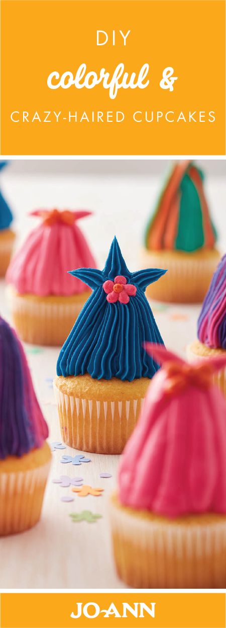 These DIY Colorful and Crazy-Haired Cupcakes are as cute as can be! Great for kids’ birthday parties, you can find this recipe for these adorable treats—just in time for a festive occasion with your little ones. Troll Cupcakes, Ideas For Cupcakes, Cupcakes For Kids, Trolls Cake, Trolls Birthday Party, Cupcake Wars, Troll Party, Cute Cupcakes, 4th Birthday Parties