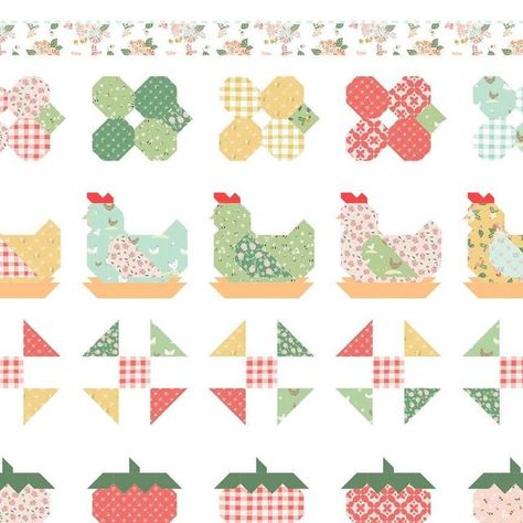 Gracey Larson / Quilt Patterns on Instagram: "My newest fabric collection, “Clover Farm”, tells a story. 🥰💕🐓🌸🐝🍃🌾🍓 It’s the story of sunny afternoon picnics with a good book. It’s the story of happy, clucking chickens, fresh eggs, and garden fresh food. It’s the story of bees and buttercups, of wildflowers, and canning days. It’s a story of my family, and maybe even part of your story too. Maybe this fabric brings back special memories for you, or maybe it represents some of your future little homestead dreams. Maybe the prints and colors just make you happy—I very much hope so—because they definitely warm my heart and make me so very happy. 🥹💕 I enjoyed designing each print to feel like home and nostalgia, fresh and bright while also very familiar. There are two new patterns with Bee And Flower, Shoo Fly, Row Quilt, How To Finish A Quilt, Quilt Kit, Riley Blake, Riley Blake Designs, Quilt Pattern, Fabric Collection