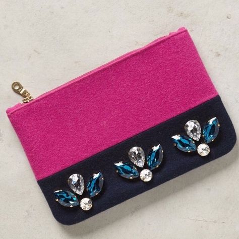 Anthropologie Gem Drop Zip Felt Jeweled Clutch bag Anthropologie Bags, Clutches, Spring Fashion, Pink Blue, Clutch Bag, Anthropologie, Black Pink, Felt, Gems