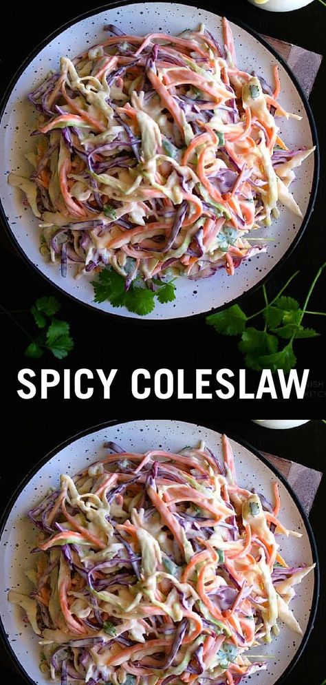 Crunchy Coleslaw, Coleslaw Dressing Recipe, Spicy Coleslaw, Slaw Dressing, Spicy Salad, Coleslaw Dressing, Spicy Tacos, Creamy Coleslaw, Cole Slaw