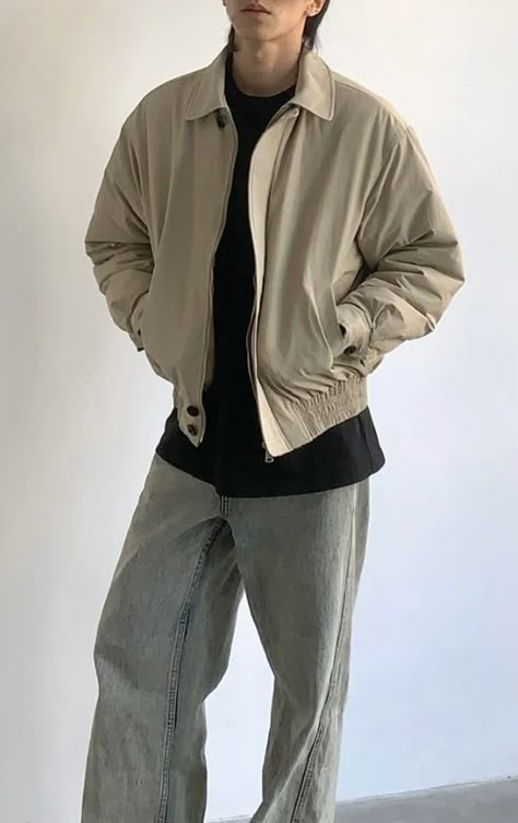 Beige Jacket Outfit Men, Brown Jacket Outfit Men, Cream Jacket Outfit, Grandpa Jacket, Beige Jacket Outfit, Starboy Style, Brown Jacket Outfit, Monochrome Outfit Ideas, Windbreaker Outfit