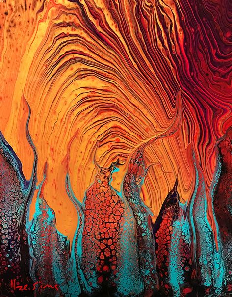 "MADAME PELE'S CATHEDRAL 2" Metallic Paper Print Lava art is inspired by the ongoing Kilauea eruption, uniting fantasy and reality in vibrant images of nature to showcase this beautiful, breathing, elemental experience as it unfolds, both mesmerizing and devastating at the same time.   Metallic Paper Prints are on a glossy surface with a pearlescent, luminous finish.  Super-bright colors, crisp blacks. and amazing depth of color. The results are breathtaking and the quality is unparalleled. These are a digital prints of my original Acrylic painting, entitled Madame Pele's Cathedral  which was painted on the Hamakua Coast of the Big Island.  Available in: 5x7, 8x10, 11x14, 16x20 and 24x30 Prints on Metallic Paper.   8×10 and 11x14 Matted Prints Prints come with with an acid-free backing boa Lava Art, Abstract Nature Art, Beach Abstract, Wave Surf, Tropical Ocean, Metallic Paper, Abstract Art Print, Surfing Waves, Ocean Wave