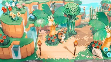 Animal Crossing Hawaiian Design, Animal Crossing Entrance Ideas, Animal Crossing Entrance, Acnh Tropicore, Cozy Crafts, Cozy Games, Animal Crossing 3ds, Ac New Leaf, Animal Crossing Memes