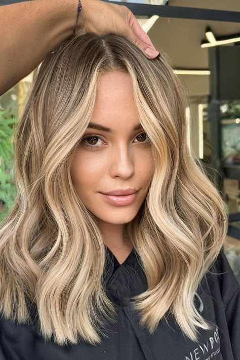 39 Adorable Balayage Hairstyles for Blondes and Brunettes Alike Medium Length Highlighted Hair Blonde, Light Brown Root Melt To Blonde, Brown Highlights On Blonde Hair Caramel, Flattering Blonde For Pale Skin, Balayage And Layers, Short Balayage Hair With Layers, Soft Blonde Balayage Brunettes, Balayage Blonde Long Hair, Too Blonde Color Correction