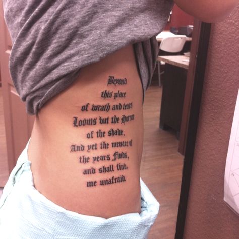 Invictus tattoo.  Powerful words. Nullius In Verba Tattoo, Inspirational Tattoos For Women, Invictus Tattoo Women, Poem Tattoo Ideas, Invictus Poem Tattoo, I Believe Help My Unbelief Tattoo, Rib Tattoos For Women Quotes, Invictus Tattoo, Inspirational Tattoo Quotes