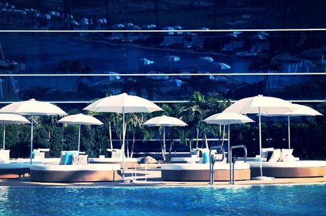 We prefer fifty shades of Bleau. Fountain Blue Miami, Miami Pool, Fontainebleau Miami Beach, Fontainebleau Miami, Patio Remodel, Miami Hotels, South Beach Hotels, Beach Lounge, Art Deco Buildings