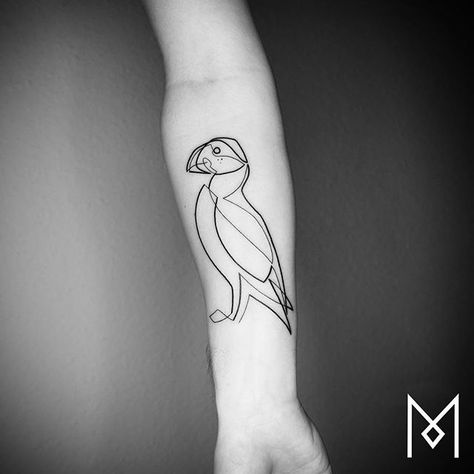 Icelandic Tattoo, Bird Line Art, Pair Tattoos, Mo Ganji, Puffin Bird, Animal Line Drawings, Nordic Tattoo, Tree Of Life Tattoo, World Tattoo