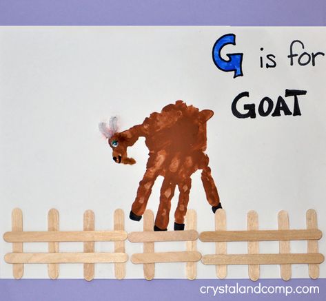 Hand Print Art: G is for Goat Goat Handprint Craft, Animal Art Projects For Kids, G Is For Goat, Letter G Crafts, Farm Week, Hand Print Art, Barnyard Theme, Toddler Daycare, The Letter G