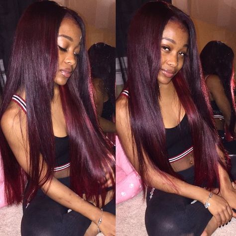 Straight Sew In, Red Hair Extensions, Brazilian Hair Bundles, Pelo Afro, Brazilian Hair Weave, Cherry Cola, Burgundy Hair, Sew In, Straight Human Hair