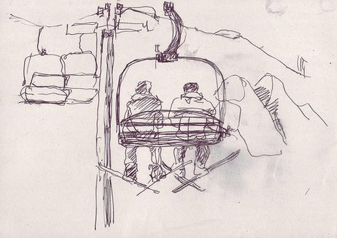 Ski Sketch Drawings, Skis Drawings, Chairlift Drawing, Chairlift Tattoo, Snowboarding Sketch, Snowboarder Drawing, Ski Drawing Simple, Ski Lift Drawing, Snowboarding Drawings