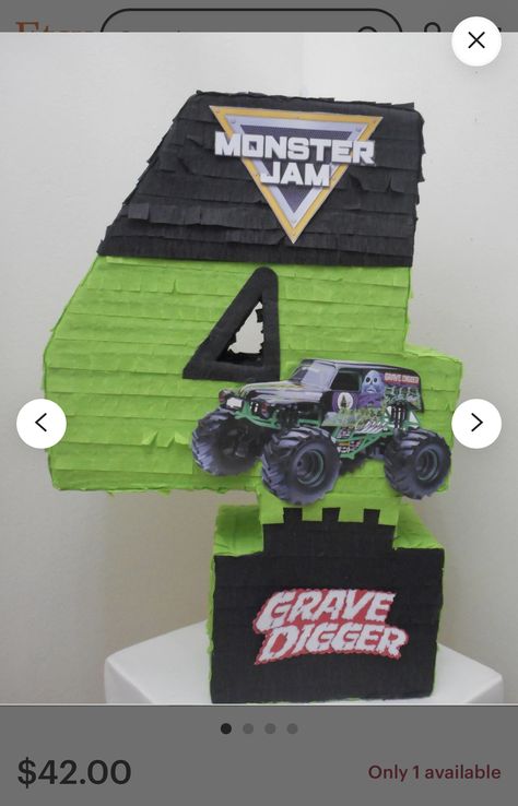 Traditional Pinata, Monster Truck Theme Birthday Party, Monster Jam Grave Digger, Digger Birthday, Monster Truck Theme, Birthday Pinata, Monster Truck Party, 5th Birthday Party Ideas, Truck Theme