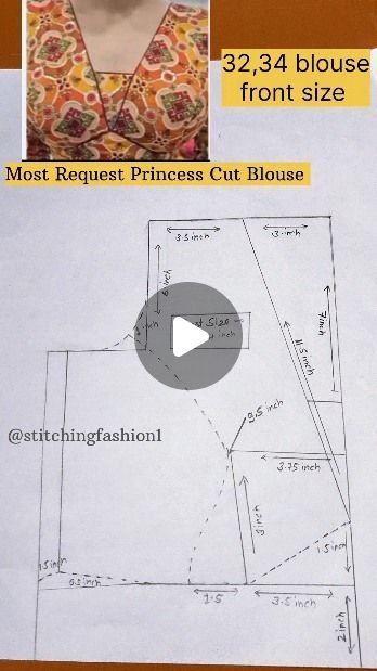 Saree Blouse Drafting Patterns, Princess Cut Blouse Designs Latest, Princess Blouse Designs, Princess Blouse, Princess Cut Blouse Design, Tailoring Classes, Blouse Tutorial, Pattern Drafting Tutorials, Princess Cut Blouse