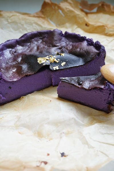 Easy vegan and gluten-free ube basque cheesecake recipe by Kat Lieu Basque Cheesecake Recipe, Ube Cheesecake, Asian Baking, Ube Recipes, Basque Cheesecake, Recipe Example, Modern Asian, Dessert Pictures, Dessert Bread