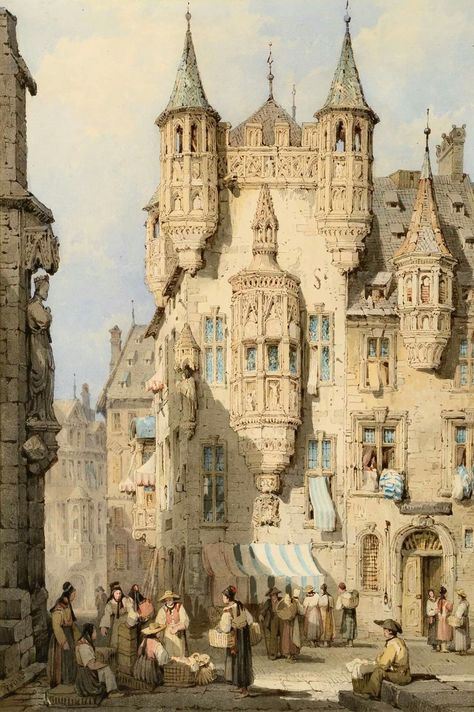 Gothic Drawings, Era Victoria, Building Sketch, Victorian Paintings, European Castles, Medieval Houses, Beauty Art Drawings, Architecture Painting, Cottage Art