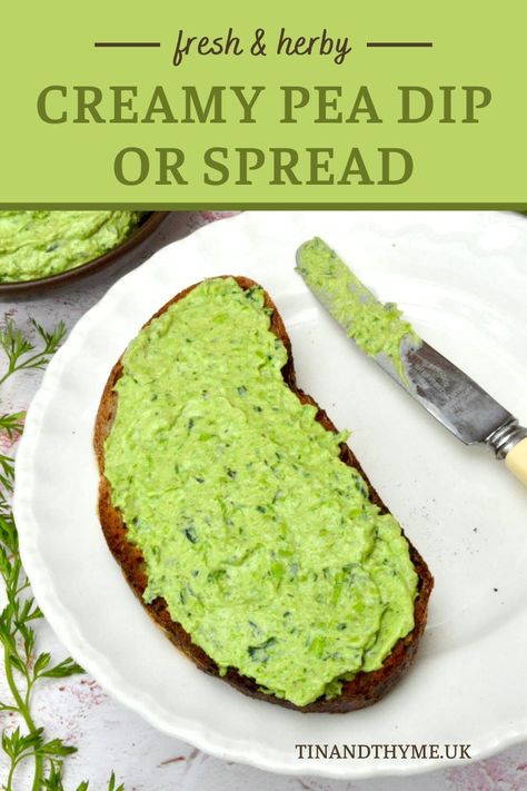 Green Pea Dip, Mashed Peas On Toast, Pea Dip Recipes, Savoury Cream Cheese Recipes, Pea Appetizers, Pea Sandwich, Pea Puree Recipe, Herb Cream Cheese Recipe, Pea Toast