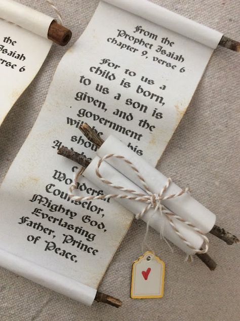 Scroll Christmas Ornament, Diy Scroll Ornament, Christian Christmas Diy Decorations, Scripture Ornaments Diy, Mini Scrolls Diy, Christian Christmas Party Favors Diy, Jesus Christmas Ornaments Diy Kids, Christ Centered Ornaments Diy, Christmas Gift Ideas For Sunday School Kids