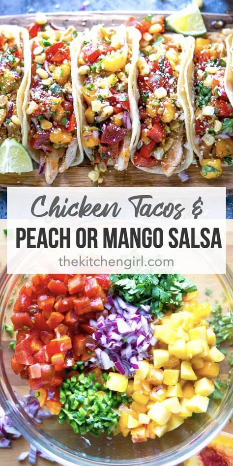 Easy Chicken Taco, Chicken Tacos Recipe Easy, Grilled Chicken Tacos, Chicken Tacos Easy, Mexican Flavors, Chicken Taco Recipes, Peach Salsa, Taco Recipe, Chicken Taco