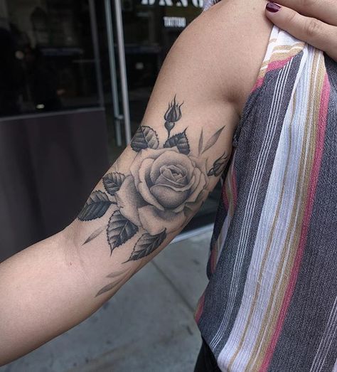 Inner Arm Rose Tattoos For Women, Rose Bicep Tattoos For Women, Rose Bicep Tattoo, Rose Wrap Around Tattoo, Arm Tattoos For Women Upper, Arm Tattoos For Women Forearm, Bicep Tattoo Women, Inner Arm Tattoos, Wrap Around Tattoo