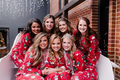 Christmas Bridesmaid Pajamas, Pajama Bridesmaid, Wedding In December, Christmas Bridesmaids, Christmas Bride, Bridesmaid Pyjamas, Getting Ready Wedding, December Wedding, Christian Wedding