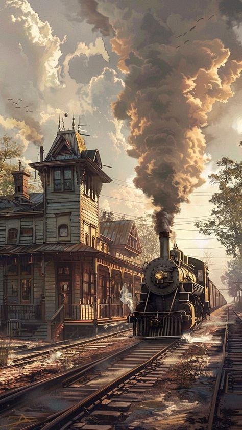 Railroad Illustration, Steampunk Train Station, Fantasy Train, Indian Landscape, Steampunk City, Old Steam Train, Old Train Station, Scenic Railroads, Cool Pictures For Wallpaper