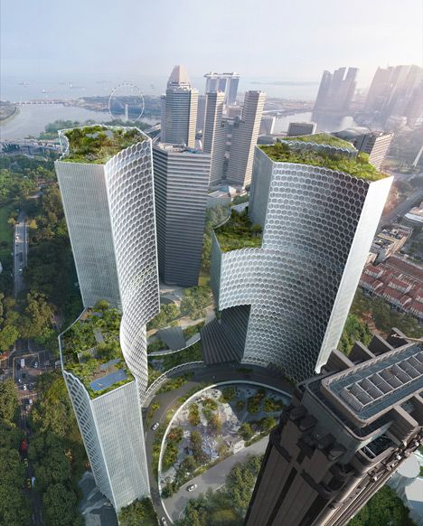 DUO in Singapore by Ole Scheeren via Dezeen Visionary Architecture, Ole Scheeren, Vincent Callebaut, Innovation Architecture, Tall Buildings, Skyscraper Architecture, Green Architecture, Amazing Buildings, High Rise Building