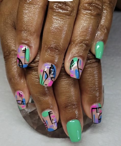 Short Abstract Nail Designs Square, Exotic Nail Designs, Fancy Nails Designs, Vacation Nails, Dope Nail Designs, Great Nails, Short Square Acrylic Nails, Neutral Nails, Exotic Nails