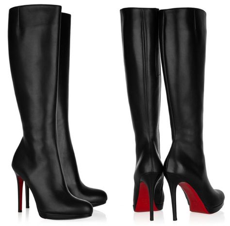 Christian Louboutin New Simple Botta 120 Boots #christianlouboutin Louboutin Boots, Christian Louboutin Boots, Leather Knee Boots, Black Knees, High Heel Boots Ankle, Shoe Obsession, Black Leather Boots, Cute Shoes, High Boots