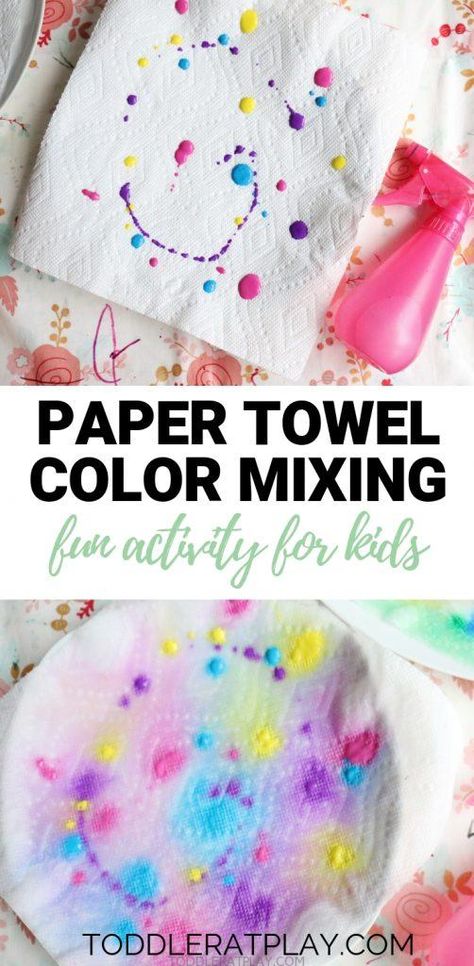 Paper Towel Color Mixing - Toddler at Play Paper Towel Crafts, Preschool Activities Toddler, Crafts For Boys, Towel Colors, Toddler Art, Art Garden, Paper Crafts For Kids, Fun Activities For Kids, Electronic Art