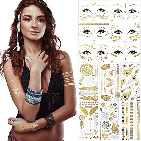 Henna Freckles, Glitter Freckles, Gold Temporary Tattoo, Temporary Face Tattoos, Gold Henna, Unique Small Tattoo, Halloween Party Costume, Freckle Face, Metal Tattoo