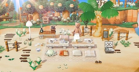 ACNH beach picnic @junip.crossing IG Acnh Beach Picnic, Beachcore Acnh, Acnh Beach, Animals Crossing, Beach Table, Acnh Design, Animal Crossing Wild World, Acnh Ideas, Animal Crossing Villagers