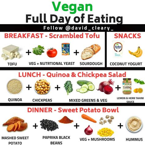 DAVID CLEARY | VEGAN COACH on Instagram: “Full day of eating post! This is purely to give you ideas on what to eat and not does not include supplements or exact macros.…” Hclf Vegan, Full Day Of Eating, Day Of Eating, Vegan Challenge, Plant Based Cookbook, Vegan Meal Plans, Vegan Meal Prep, Vegan Meals, Food Tips