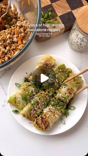 Victoria Minell on Instagram: "CRISPY ASIAN CABBAGE ROLLS 🔥 Day 4 of 10 high protein, low calorie recipes. 335 calories, 38g protein. Full recipe on my substack. Link in bio!" Asian Cabbage Rolls Recipe, Asian Cabbage Rolls, High Protein Low Calorie Recipes, Craving Tasty, Asian Cabbage, Cabbage Rolls Recipe, Lean Pork, High Protein Low Calorie, Calorie Recipes