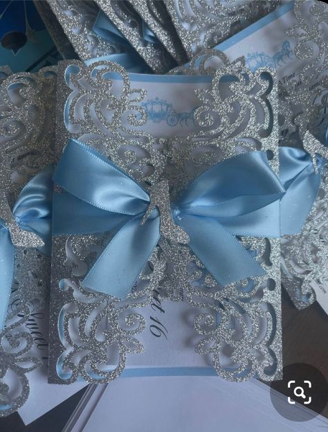 Cinderella Quince, Baby Blue Quinceanera, Light Blue Quince, Cinderella Wedding Invitations, Cinderella Quinceanera Themes, Quince Planning, Cinderella Sweet 16, Cinderella Quinceanera, Cinderella Invitations