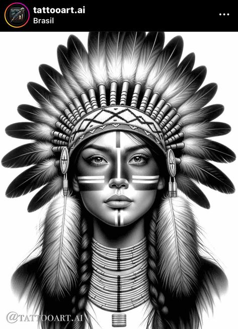 Indian Chief Tattoo, Indian Women Tattoo, Native American Tattoo Designs, Indian Tattoo Design, Dragon Tattoo Ideas, Native American Tattoo, American Indian Tattoos, Tattoo Lettering Design, Native American Tattoos