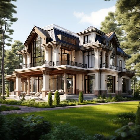 Wooden houses in the American classic style American House Interior, Wooden Mansion, Biophilic Home, Classic American House, English Houses, Bungalow Style House Plans, Sustainable Building, American Houses, Exterior Design Ideas