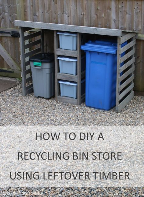 Recycling Storage Ideas Outdoor, Pallet Wheelie Bin Store, Outdoor Bin Storage, Outdoor Recycling Storage, Pallet Bin Store Diy, Outdoor Recycle Bin Ideas, Bin Store Ideas, Diy Recycle Bin Storage, Diy Wheelie Bin Storage