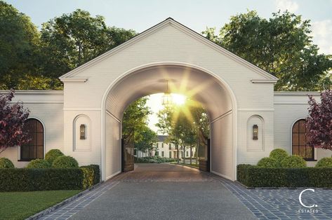 Estate Entrance, Modern Door Design, William Hefner, Holistic Design, Farm Plans, Driveway Entrance, Front Gate Design, Long House, Entrance Gates Design