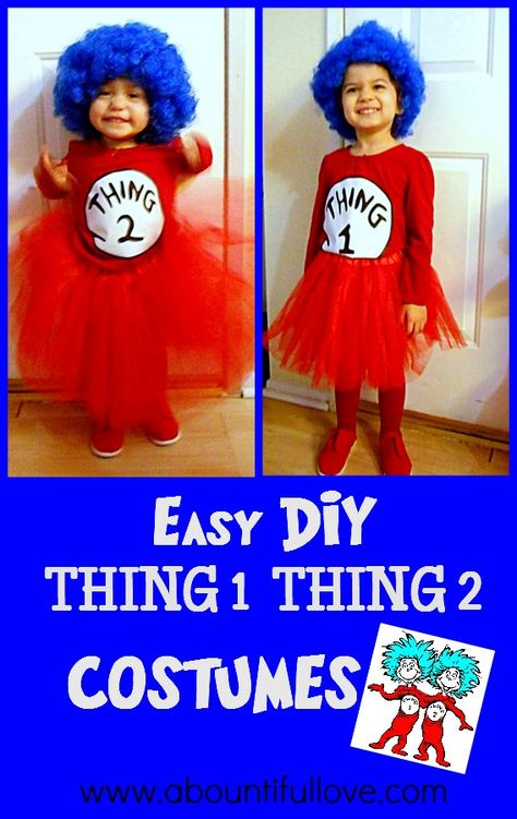 DIY Thing 1 and Thing 2 Costumes .Dr Seuss costumes. ##halloweencostumes #halloween Seuss Costumes, Peppa Pig Birthday Outfit, Dr Seuss Costumes, Thing One Thing Two, Sibling Costume, Thing 1 And Thing 2, Learning Lessons, Children Crafts, Red Tutu