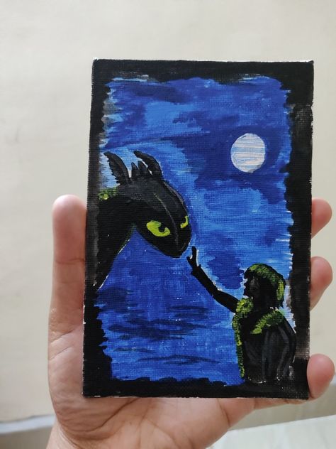 Toothless Painting Easy, How To Train Your Dragon Painting Canvas, Dragon Painting Acrylic Easy, Acrylic Dragon Paintings, Toothless And Light Fury Painting, Dragon Painting, Train Your Dragon, How To Train, Try Something New