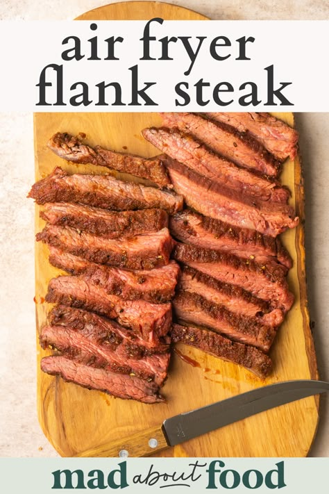 This Air Fryer Flank Steak recipe is the easiest way to make a juicy flank steak in less than 30 minutes. Use a dry rub to flavor the steak and then cook it quickly in an air fryer. Beef Flank Steak Recipes Air Fryer, Flank Steak Air Fryer Recipes, Air Fryer Flank Steak Recipes, Flank Steak Air Fryer, Air Fryer Flank Steak, Dry Rub For Steak, Dizzy Cook, Migraine Diet, Beef Flank Steak