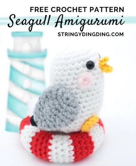 Free Crochet Pattern Seagull Amigurumi · Free Crochet Patterns Seagull Crochet, Crochet Sea Creatures, Shower Puff, Baby Teethers, Diy Creative Crafts, Amigurumi Free, Free Crochet Patterns, Easy Crochet Patterns, Diy Creative