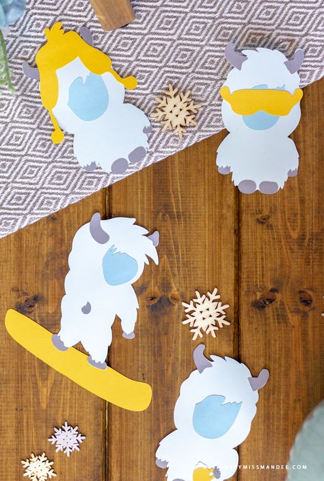 FREE Die Cut Yetis – Winter Cut Files - Designs By Miss Mandee. Cute little yeti designs�—perfect for some winter crafting! Download the printable and SVG cute files for FREE! #yeti #Yetis #Cricut #FREESVG Yeti Template Free Printable, Yeti Decoration Ideas, Yeti Party Ideas, Yeti Preschool Craft, Yeti Christmas Door, Yeti Bulletin Board Ideas, Yeti Bulletin Board, Yeti Crafts For Kids, Yeti Clipart